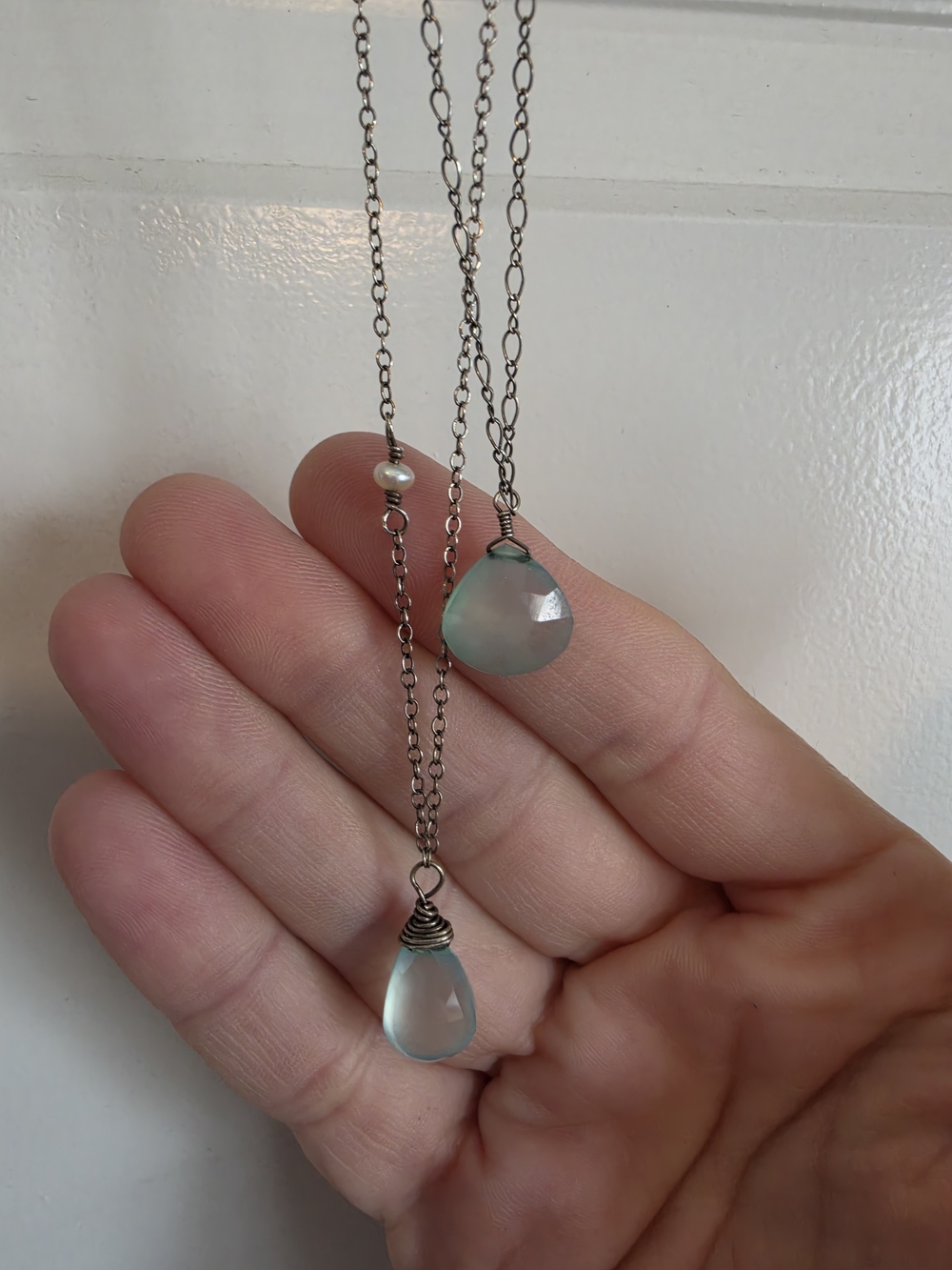 Delicate aquamarine Teardrop Necklaces (2) & Earrings Set sterling silver artisa - Picture 4 of 12